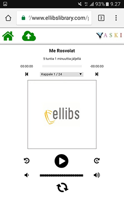 Kuvankaappaus Ellibs-äänikirjan kuunteleminen mobiiliselaimessa