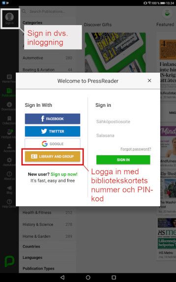 Skärmdump PressReader app 1
